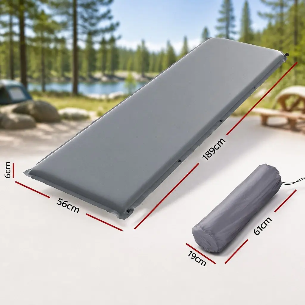 Self Inflating Camping Mattress Portable 6cm Thick Grey Taffeta Polyester