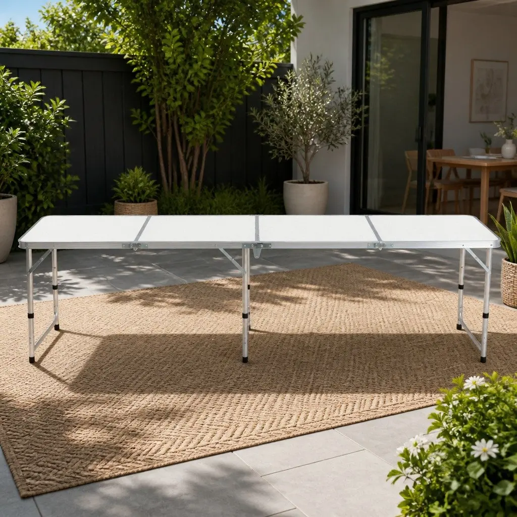 Folding Camping Table Portable Aluminium 240CM Silver