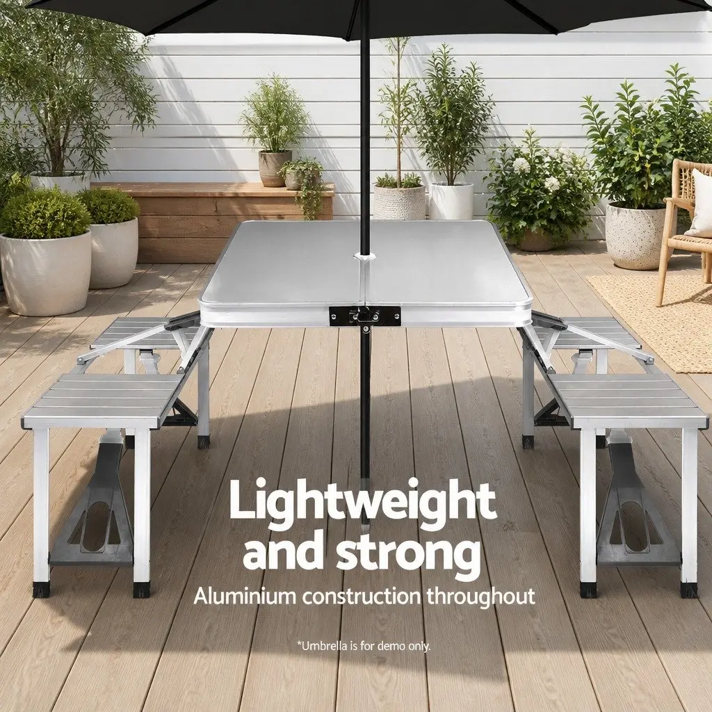 Folding Camping Table Set Portable Aluminium Outdoor Picnic BBQ Table Silver