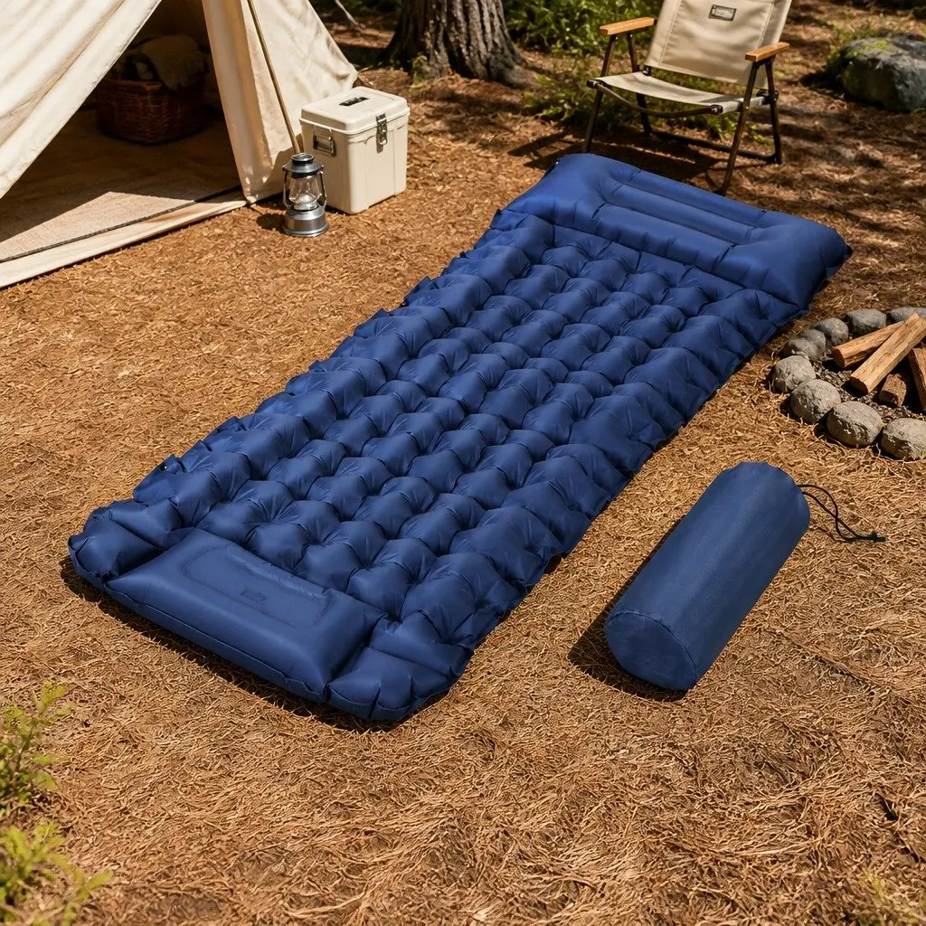 Self Inflating Sleeping Mat 9cm Single Air Bed Camping Mattress Pillow Carry Bag