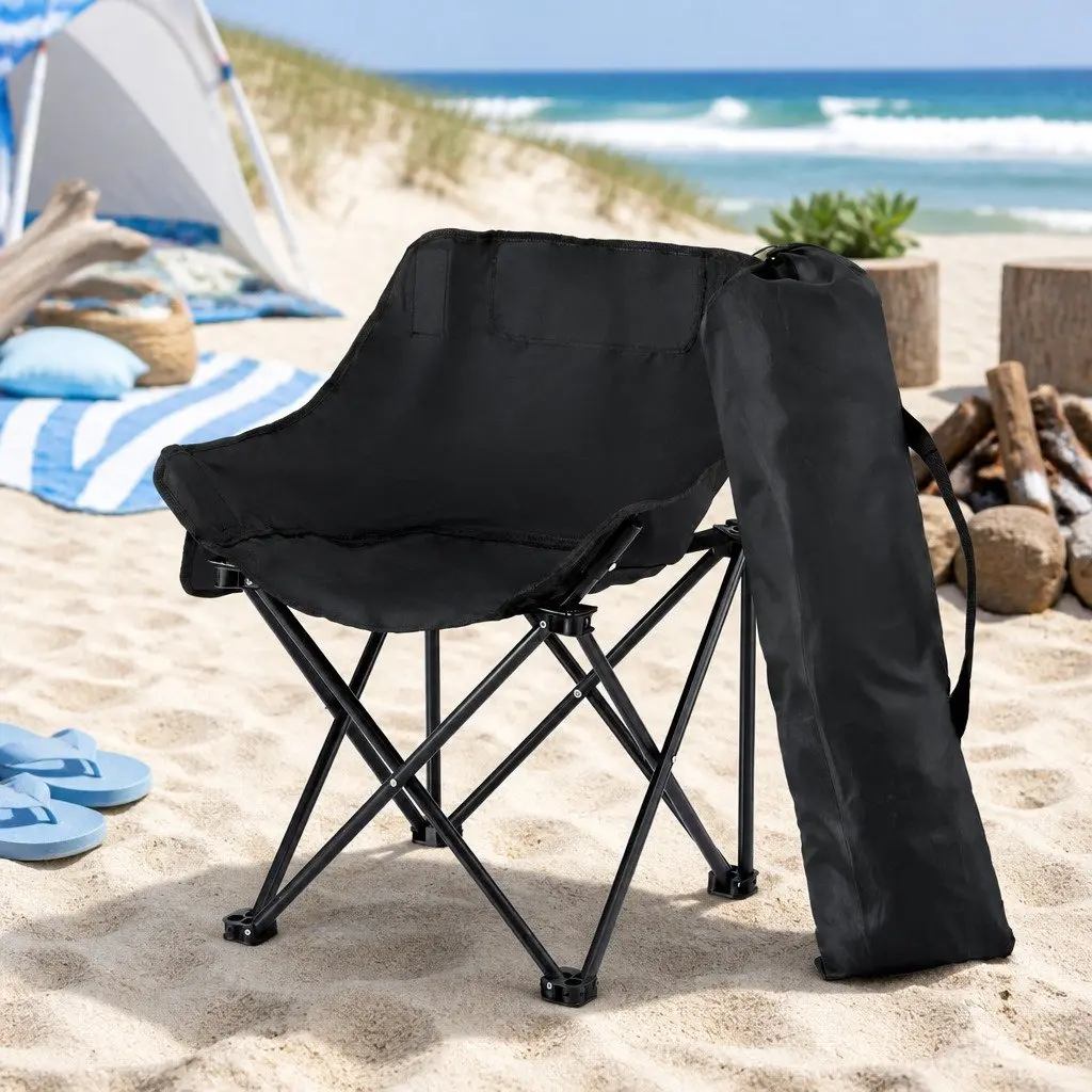 Folding Camping Moon Chair Portable Outdoor Seat Black 120KG Weight Capacity