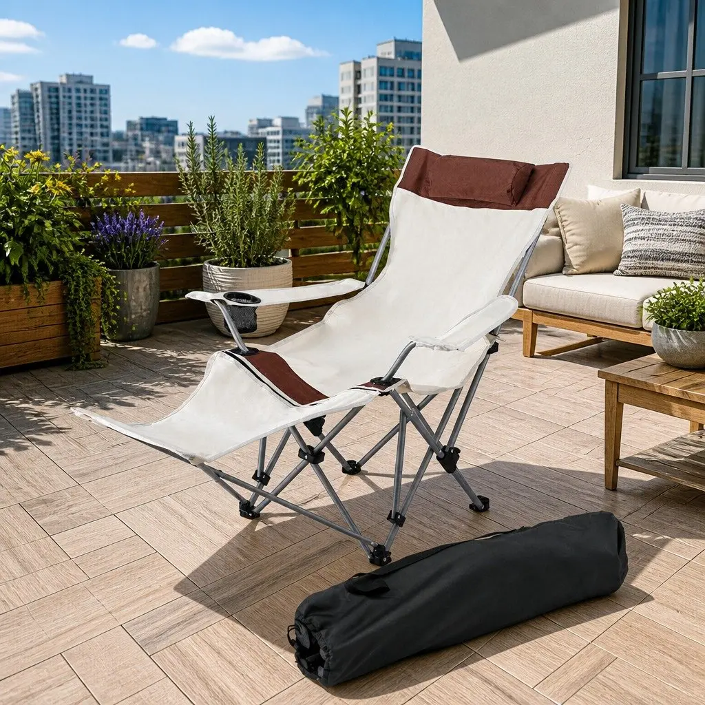 Reclining Camping Chair Portable Folding Outdoor Lounge Seat Adjustable Backrest