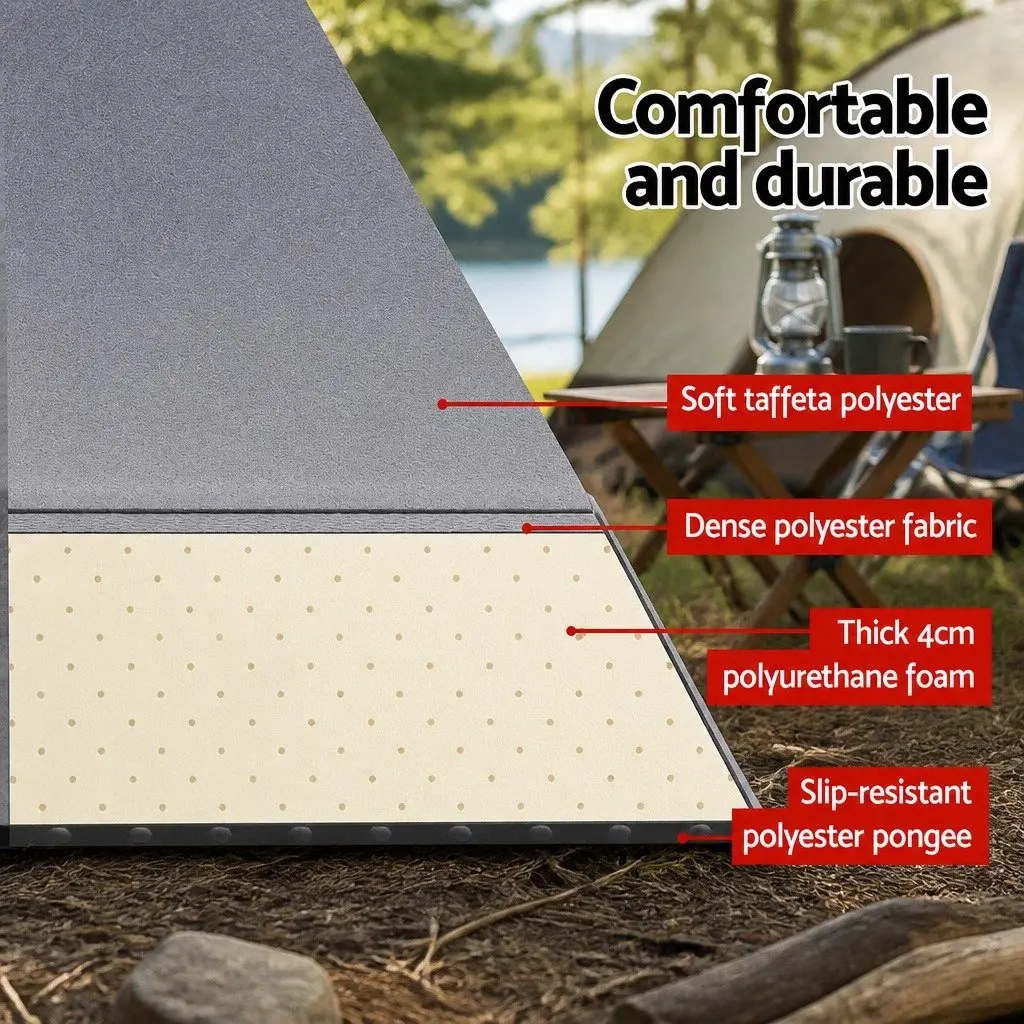 Self Inflating Camping Mattress Double Grey Water Resistant Polyester Outdoor