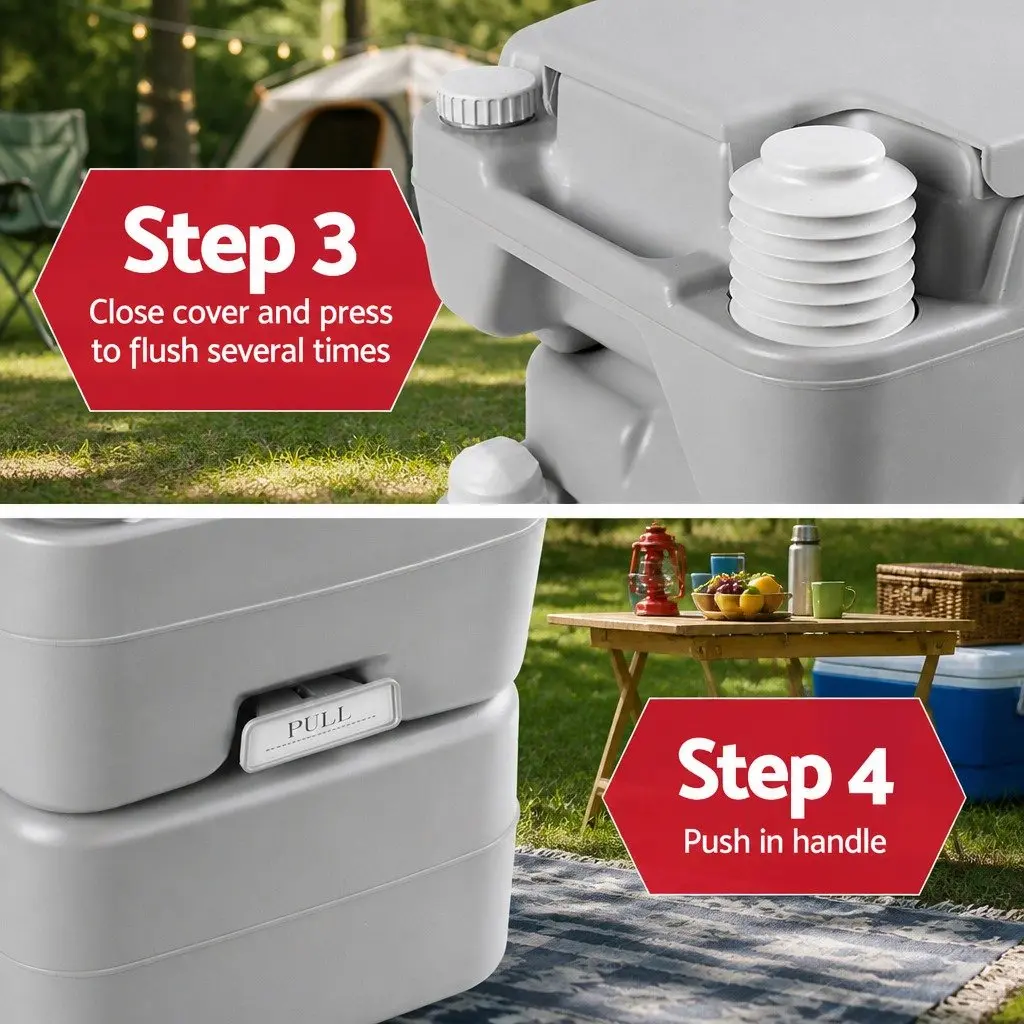 Portable Camping Toilet 20L Grey Outdoor Flush System for Boating Travel