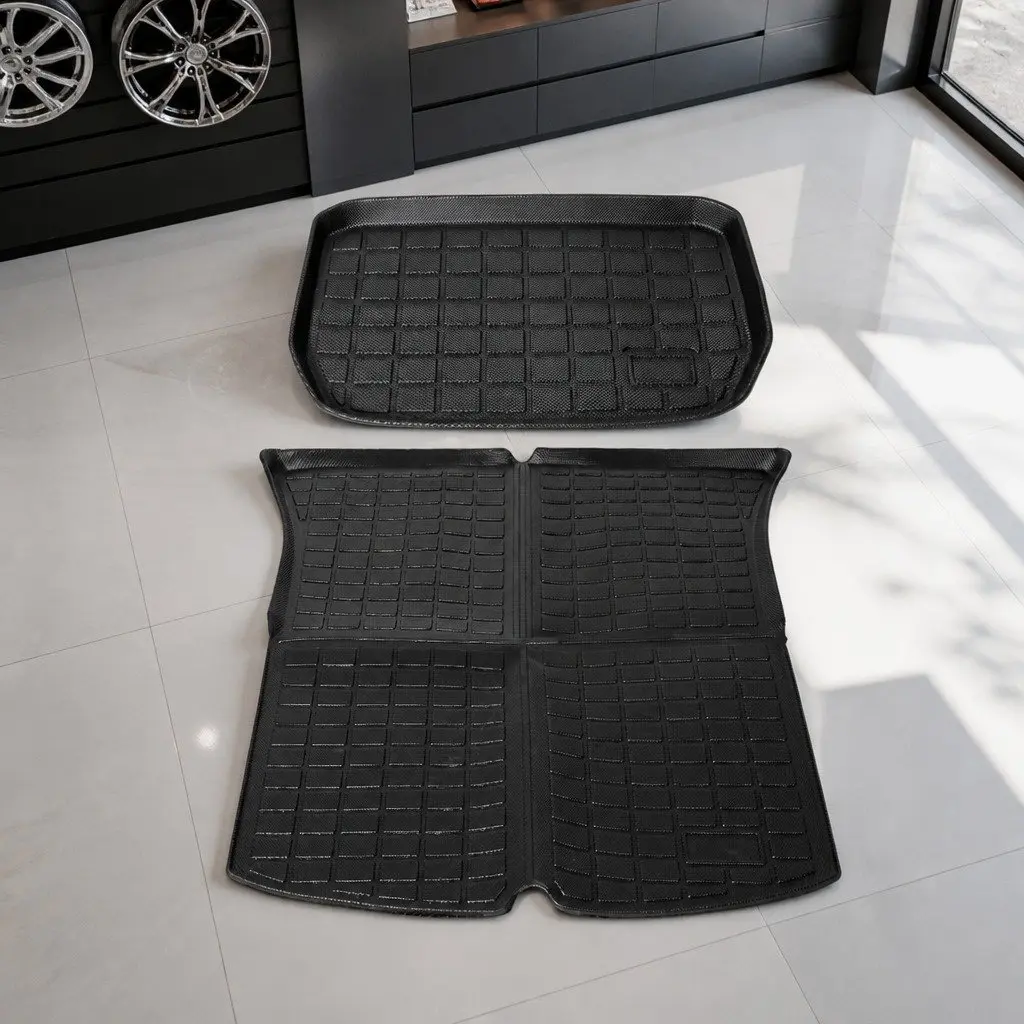 Floor Mats Set Custom-Fitted TPE Waterproof Black for Tesla Model Y Interior