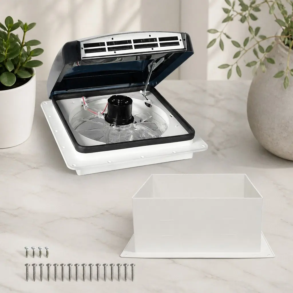 12V Caravan Roof Vent Fan Reversible Airflow Adjustable Speed White