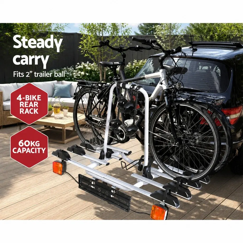 Bicycle Carrier Rack Towbar Hitch Mount 4 Bikes Capacity Steel Frame Black Silver