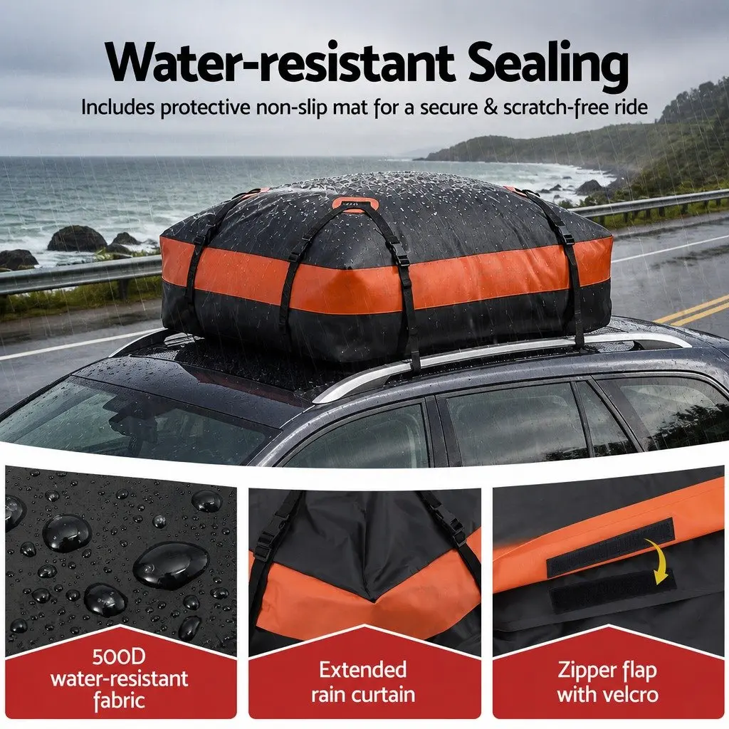 Rooftop Cargo Bag Waterproof 15 Cubic Feet Universal SUV Ute Black Orange
