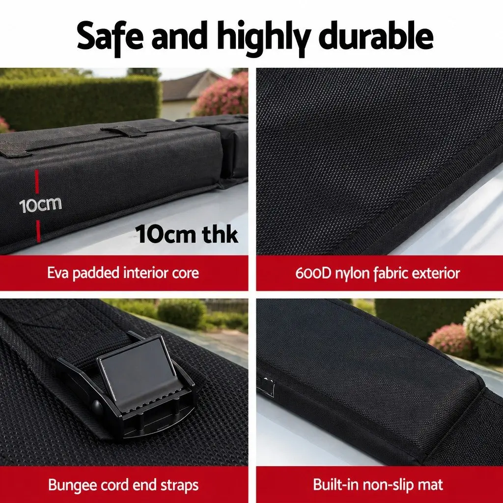 Soft Roof Rack Pads for Kayak Surfboard SUP Canoe Portable Cross Bars Black 120cm x 10cm x 6.5cm