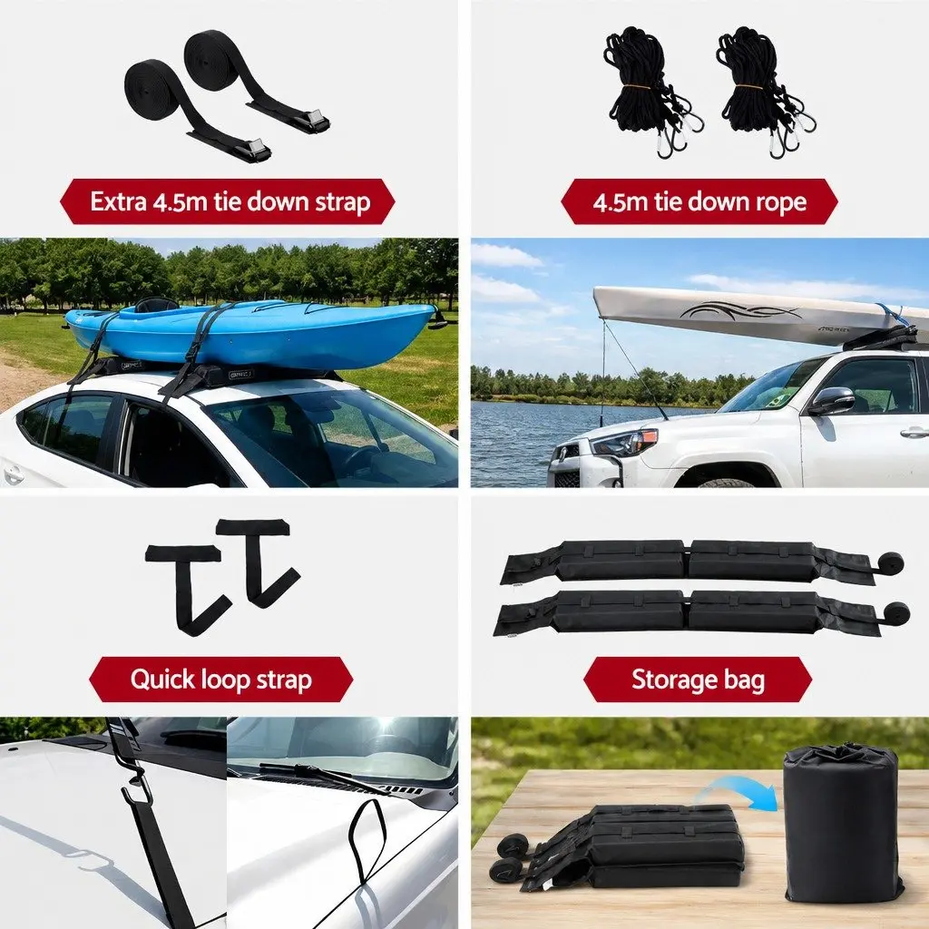 Soft Roof Rack Pads for Kayak Surfboard SUP Canoe Portable Cross Bars Black 120cm x 10cm x 6.5cm