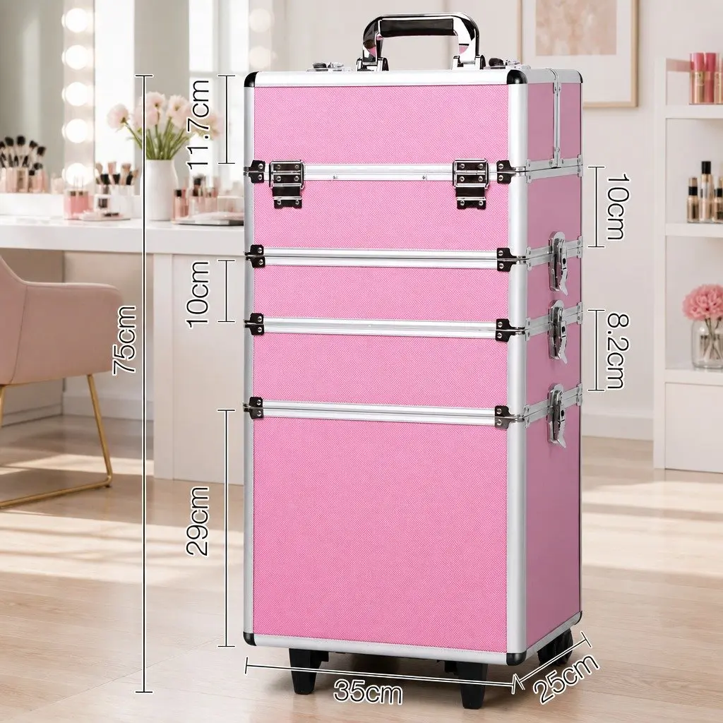 Makeup Case 7-in-1 Portable Beauty Trolley Organiser Box Travel Pink