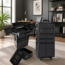 Makeup Case Beauty Trolley Cosmetic Organiser 4 Layers Travel Wheels Diamond