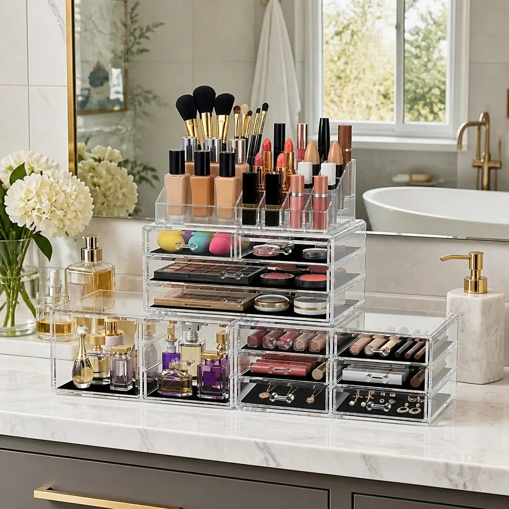 Makeup Organizer Acrylic Cosmetic Storage Box 12 Drawers Transparent