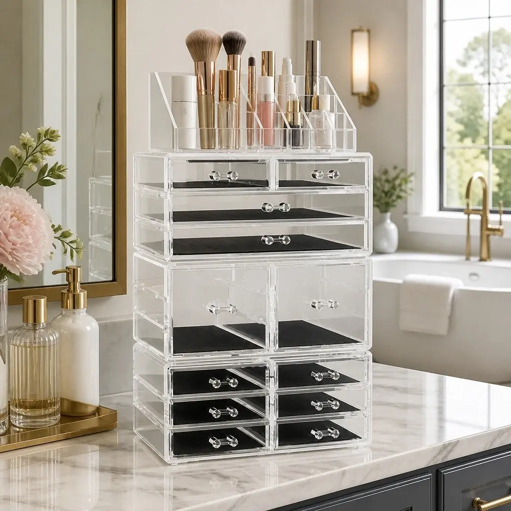Makeup Organizer Acrylic Cosmetic Storage Box 12 Drawers Transparent