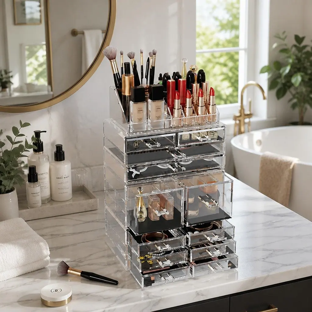 Makeup Organizer Acrylic Cosmetic Storage Box 12 Drawers Transparent