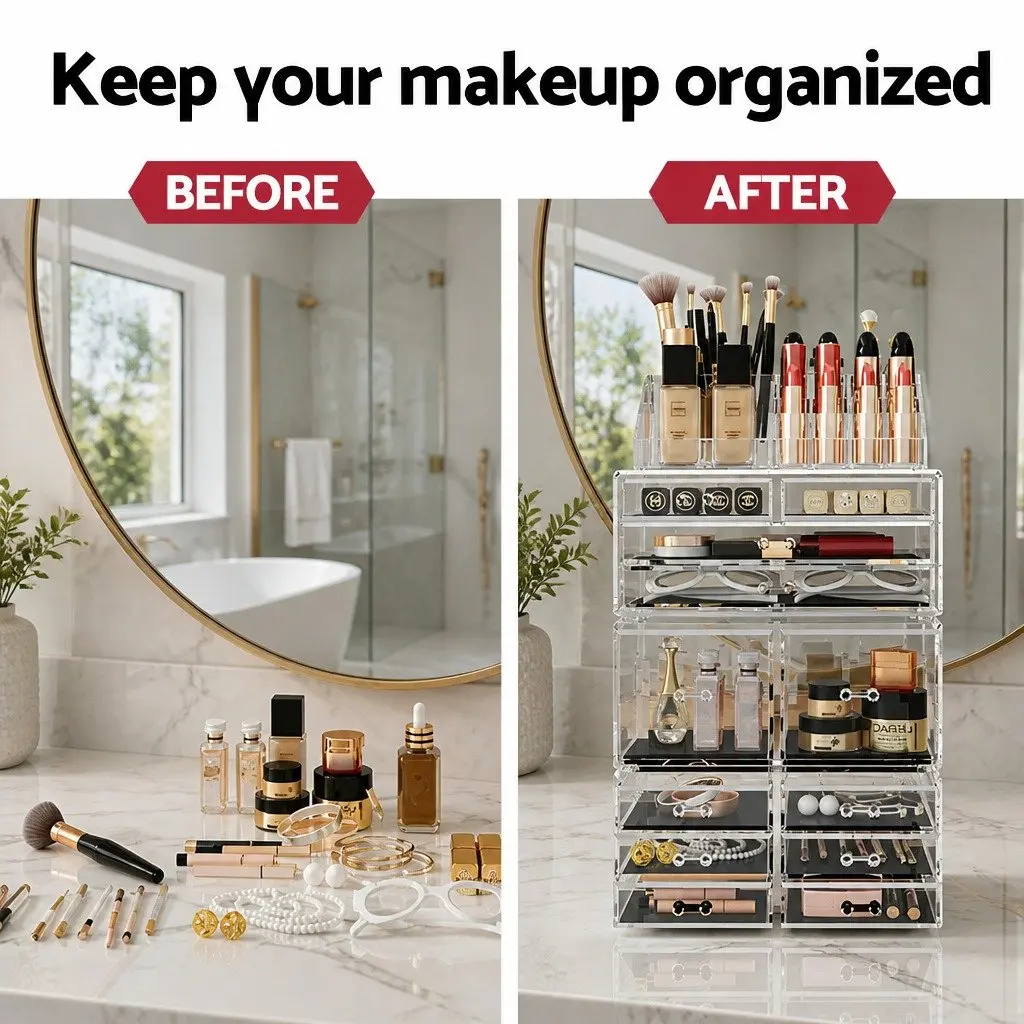 Makeup Organizer Acrylic Cosmetic Storage Box 12 Drawers Transparent