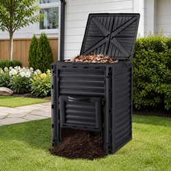 300L Outdoor Compost Bin Tumbling Garden Composter Black Dual Chamber Easy Turn