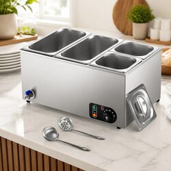 Commercial Food Warmer Bain Marie 4 Electric Buffet Pans Stainless Steel