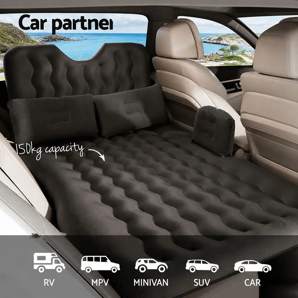 Inflatable Car Mattress Soft Flocked Surface 176x80cm Charcoal for SUV Back Seat Camping Bed