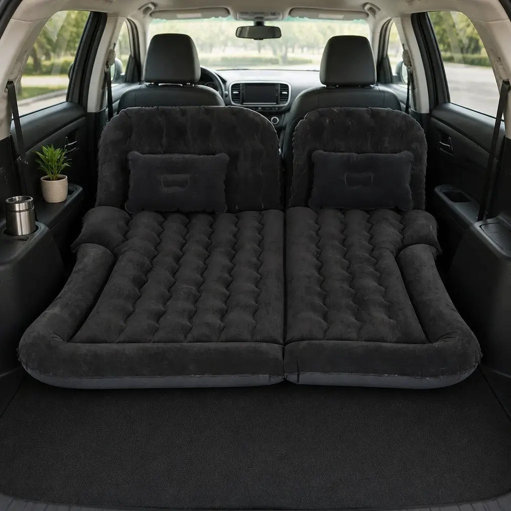 Car Mattress Inflatable SUV Back Seat Camping Bed 175x130cm Black with Pillows