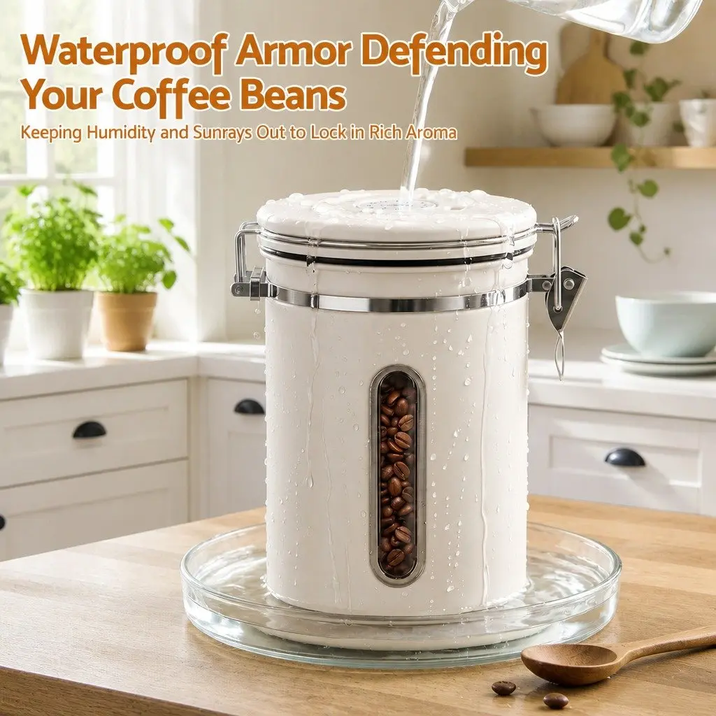 Coffee Bean Storage Container Stainless Steel 1.8L with Viewing Window
