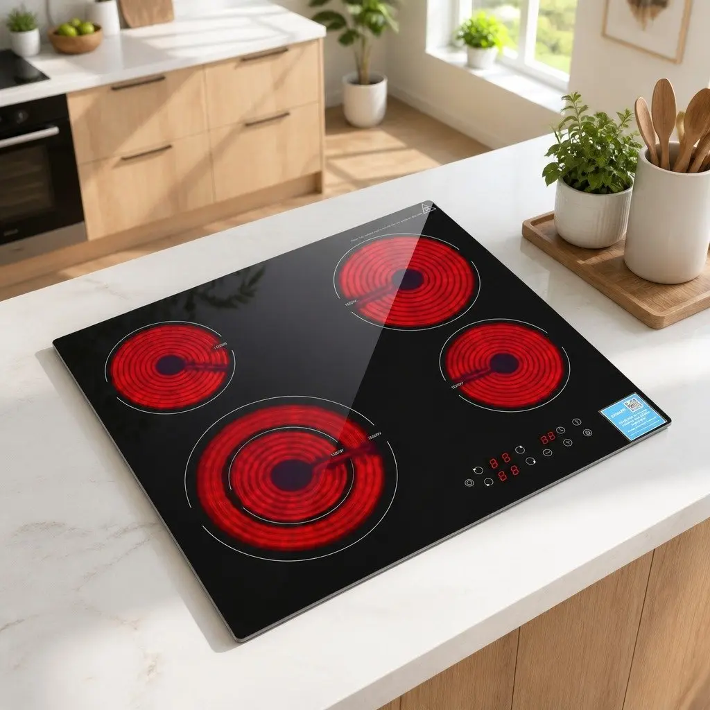 Ceramic Cooktop 5 Cooking Zone Touch Control 7600W Black Glass Surface
