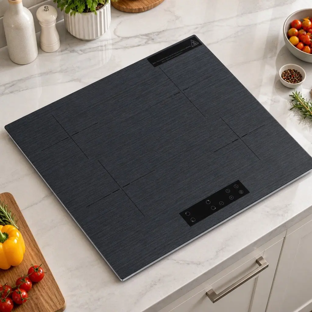 Electric Ceramic Cooktop 60cm 4 Zones Touch Control Grey Brushed Glass Surface