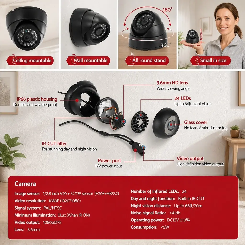 8 Channel 1080P HD CCTV Security Camera System with DVR Indoor Surveillance Black