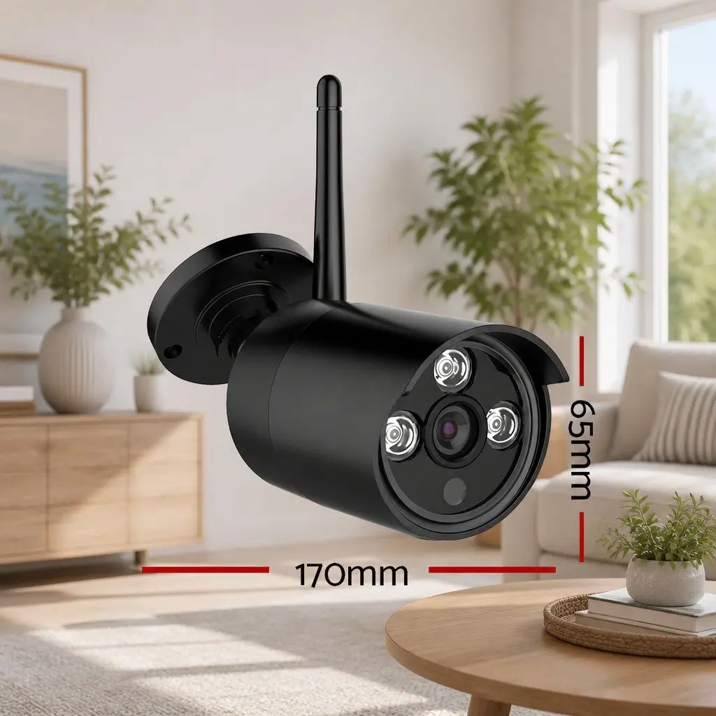 Wireless Bullet Security Camera 3MP Black Indoor Outdoor Surveillance System