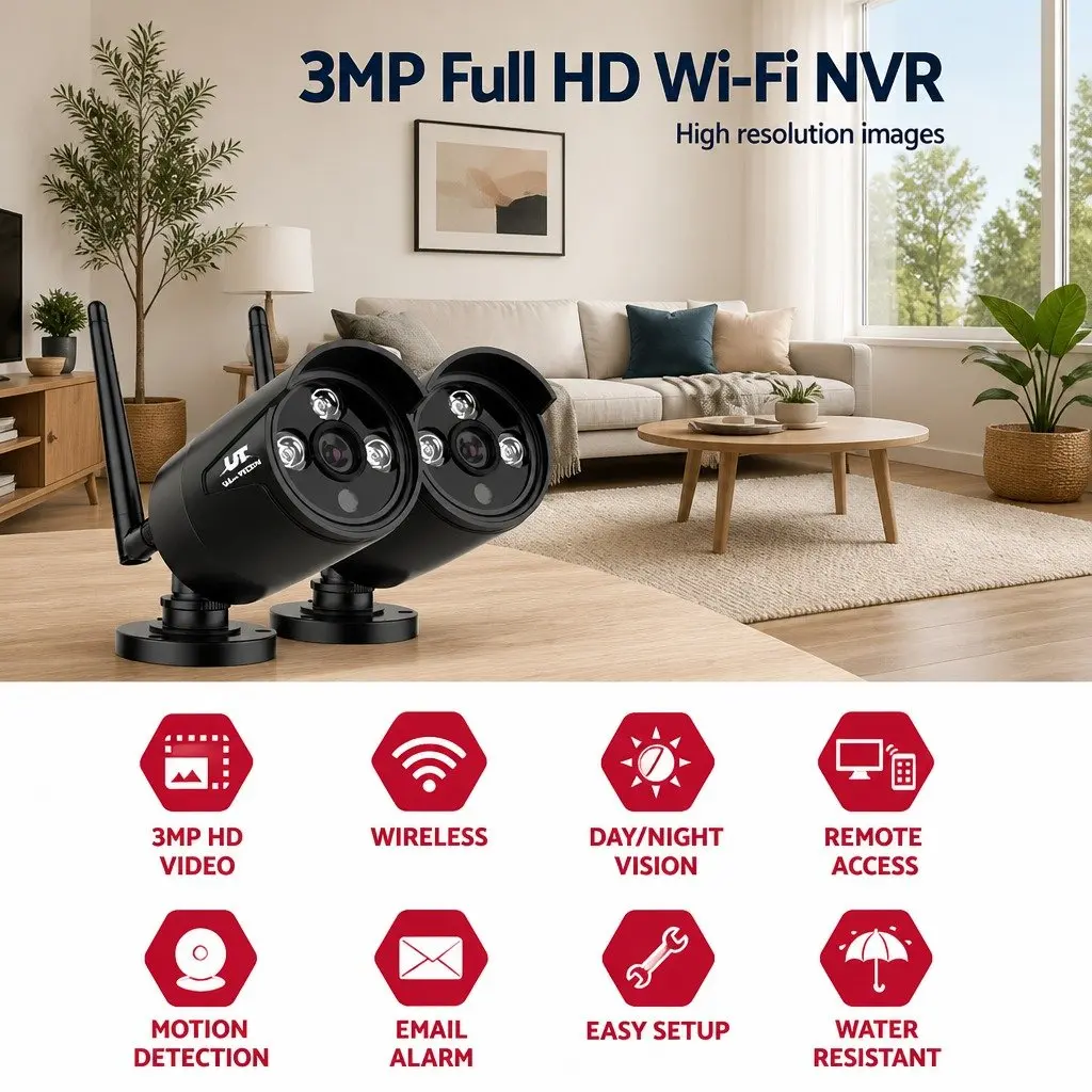 Wireless Bullet Security Camera 3MP Black Indoor Outdoor Surveillance System