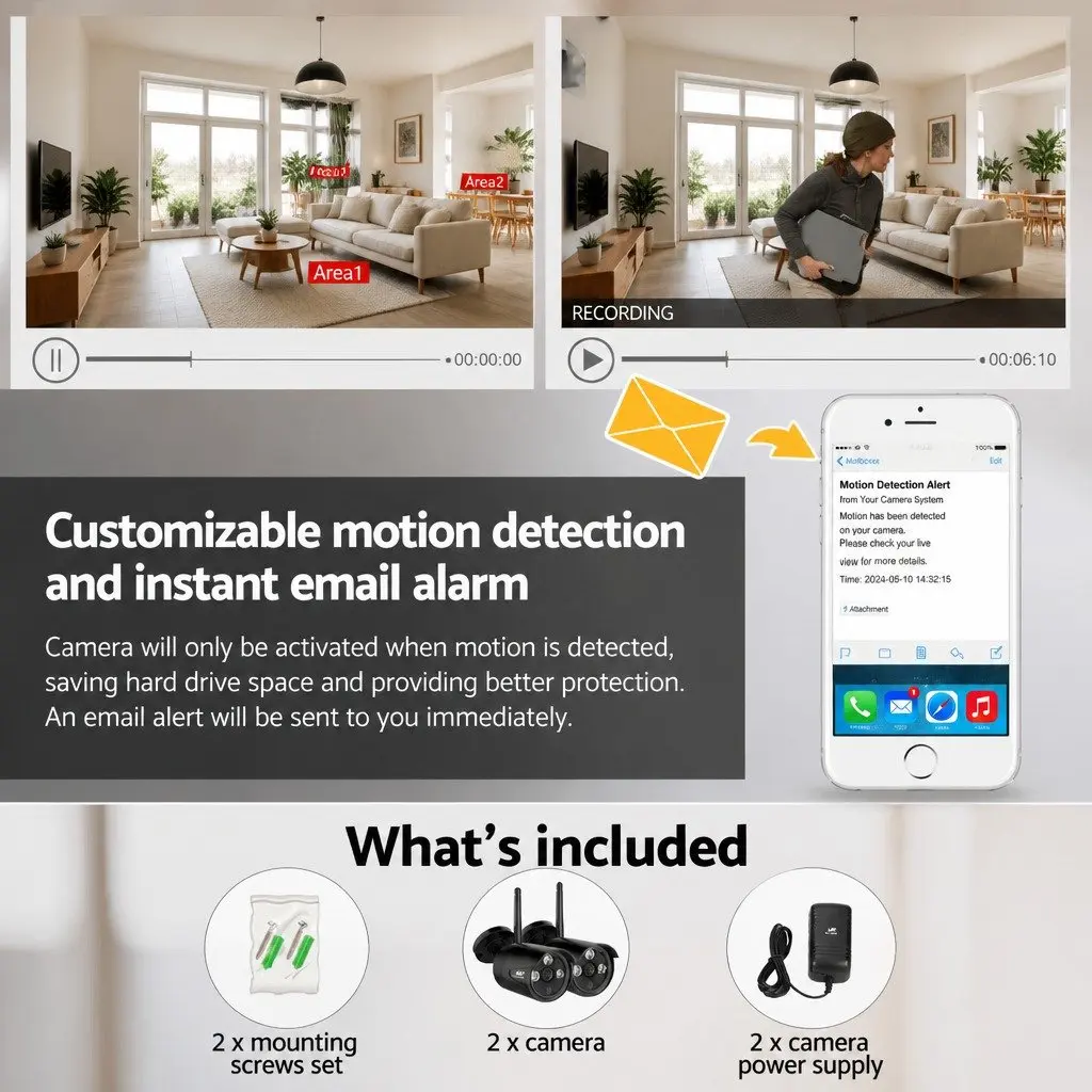 Wireless Bullet Security Camera 3MP Black Indoor Outdoor Surveillance System