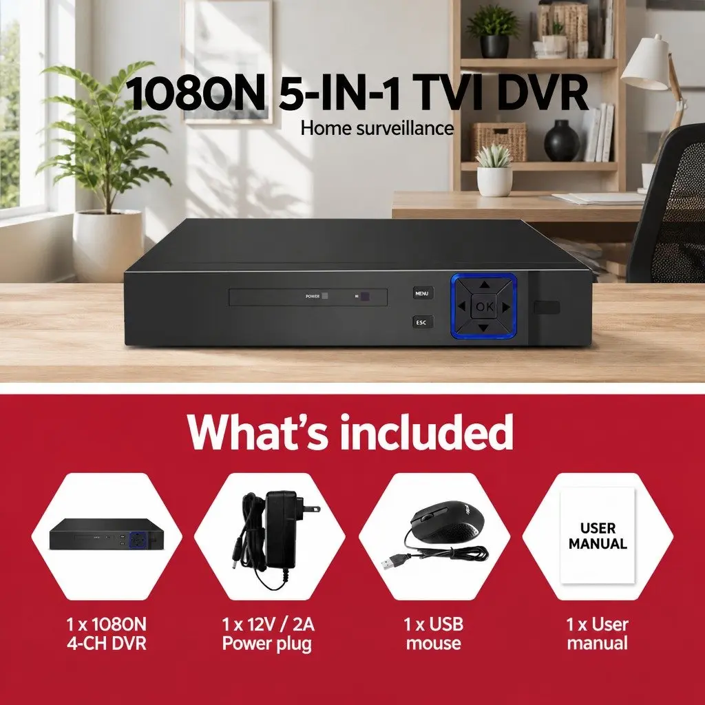 4 Channel 1080N DVR CCTV Video Recorder Remote Access Black