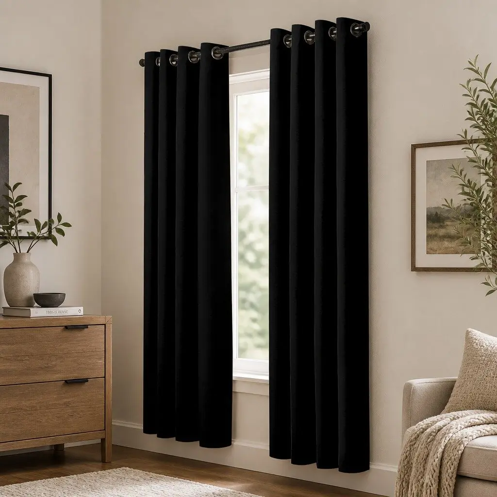 Blockout Curtain Panels Eyelet Noise Reduction 90% Shading Polyester Fabric Various Sizes and Colours