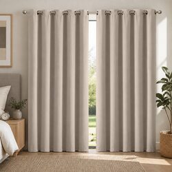 Blockout Curtain Panels Eyelet 3 Layer Noise Insulation Heat Home Decor Beige