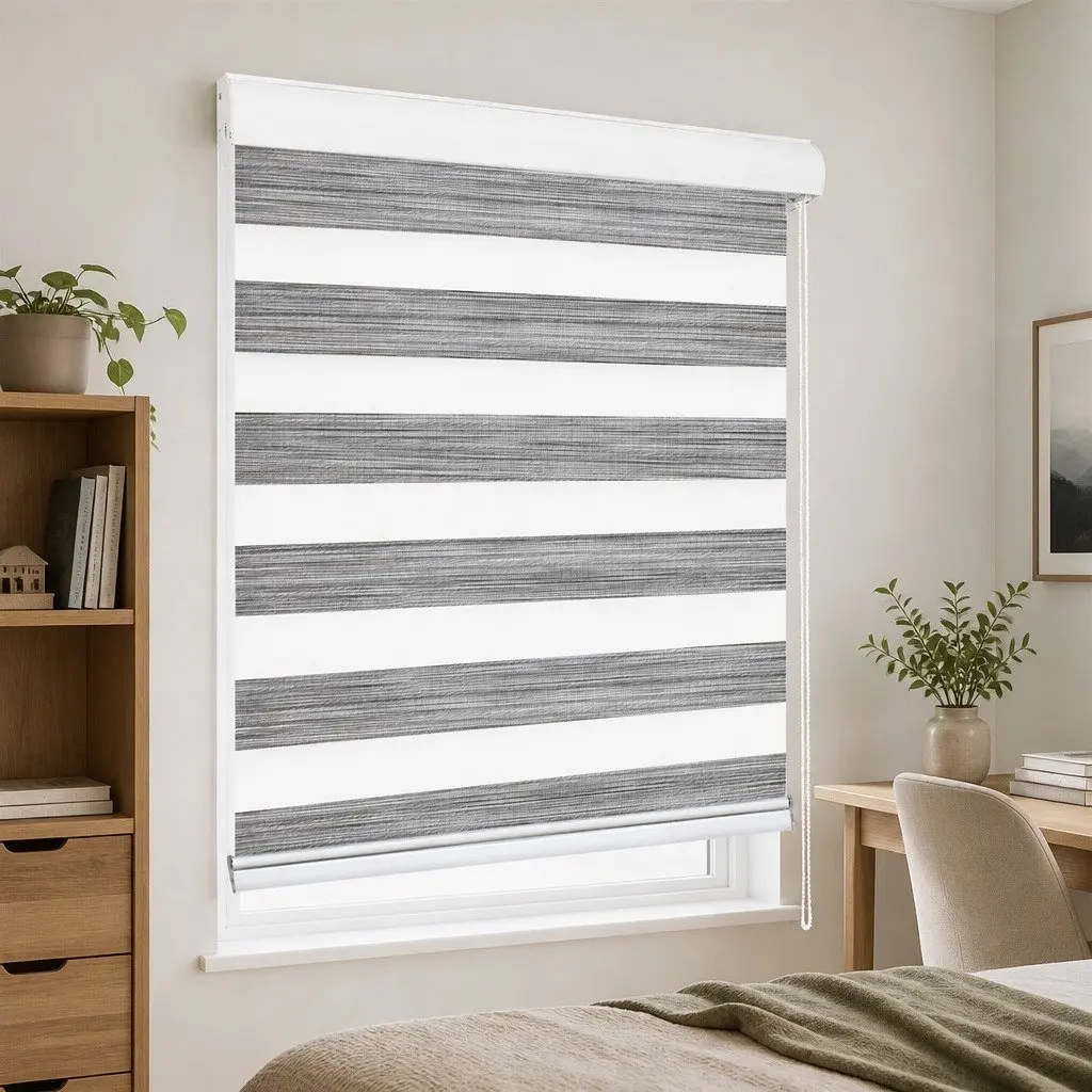 Zebra Roller Blind Double Layer Light Control 90x210cm Grey