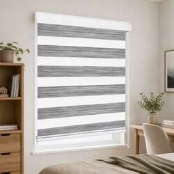 Zebra Roller Blind Blackout Curtain 90x210cm Grey Double Layer Light Control