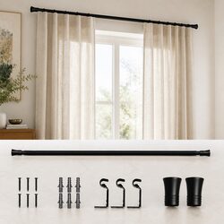 Extendable Curtain Rod Set Black Steel Rail Pole Adjustable Brackets Home Decor