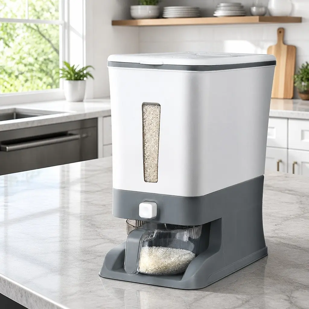 Cereal Dispenser Food Storage Container 12kg Airtight White and Grey