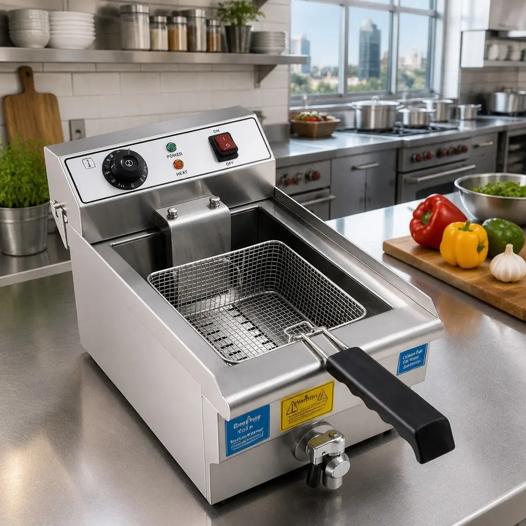 Electric Deep Fryer 10L Stainless Steel 3000W Adjustable Temperature Control Silver