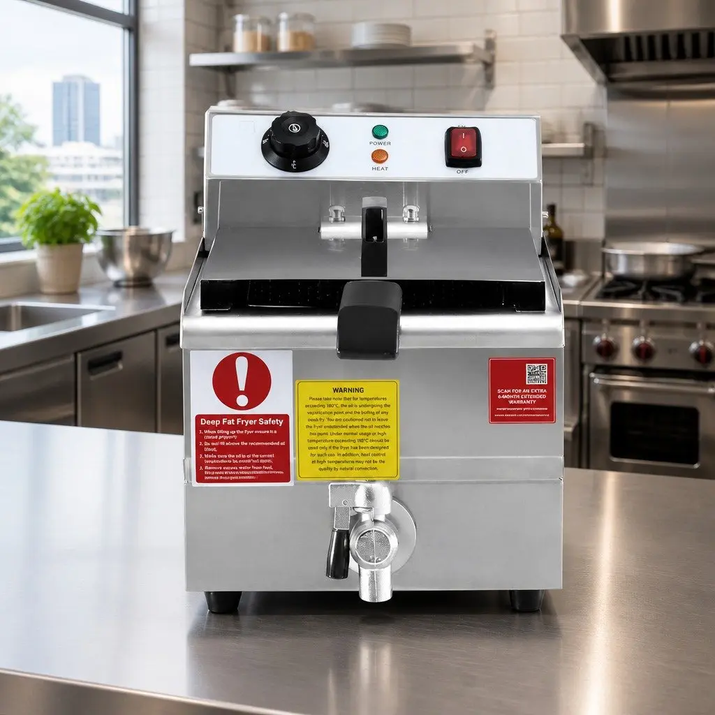 Electric Deep Fryer 10L Stainless Steel 3000W Adjustable Temperature Control Silver