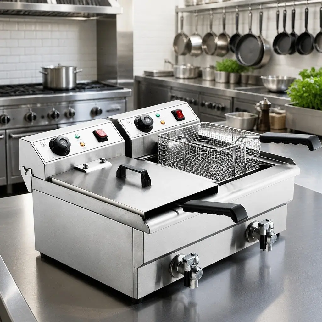 Commercial Electric Deep Fryer 20L Dual Tank Twin Basket Stainless Steel
