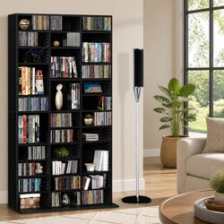 CD DVD Bookshelf Storage Rack Adjustable Shelves Black Display Unit