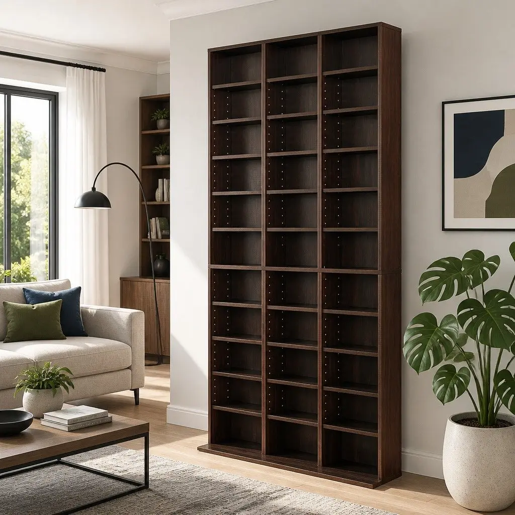 CD DVD Bookshelf Storage Rack Adjustable Shelves Media Organizer Display Unit