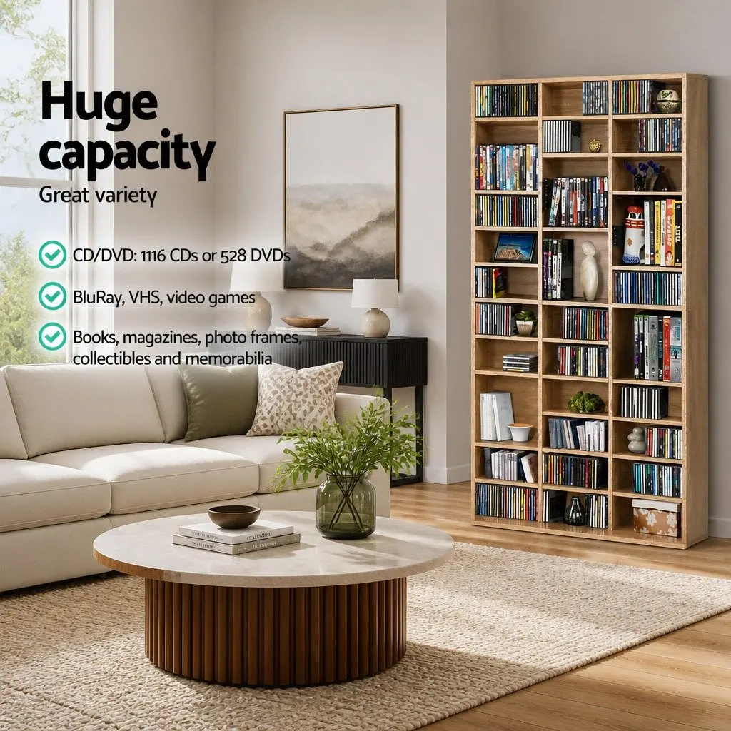 CD DVD Bookshelf Storage Rack Adjustable Shelves Oak
