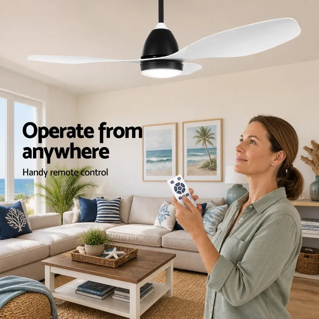 Ceiling Fan DC Motor LED Light 48 Inch White Indoor Remote Control 5 Speed