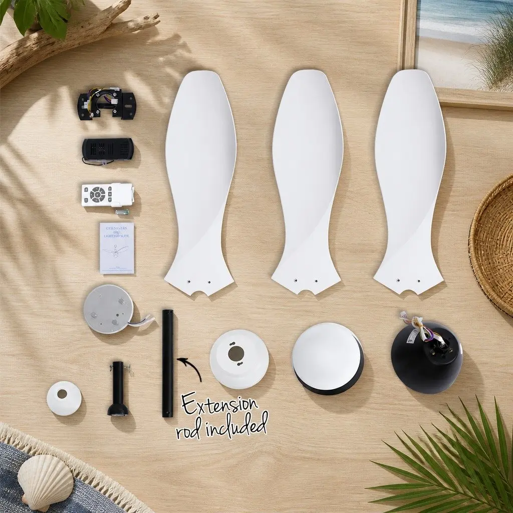 Ceiling Fan DC Motor LED Light 48 Inch White Indoor Remote Control 5 Speed