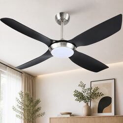 52 Inch Ceiling Fan DC Motor LED Light Remote Control 5 Speed Black Silver
