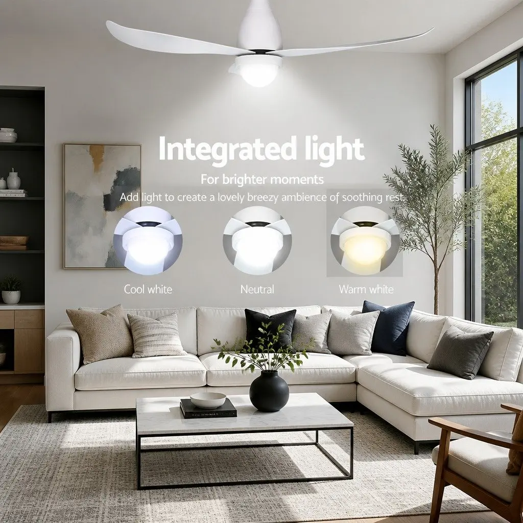 52 Inch Ceiling Fan DC Motor LED Light Remote Control White