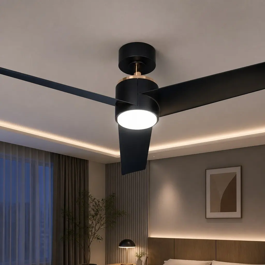 52 Inch Ceiling Fan DC Motor LED Light Remote Control Black Indoor Outdoor