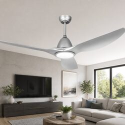 64 Inch Ceiling Fan DC Motor LED Light Remote Control 5 Speed Silver Indoor